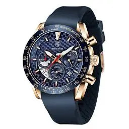 Produktbild: BY BENYAR Herren-Armbanduhr, wasserdicht, Chronograph, beleuchtet, klassisch, Lederarmband, großes Zifferblatt, Datum, Analog, Herren, Elegantes Geschenk
