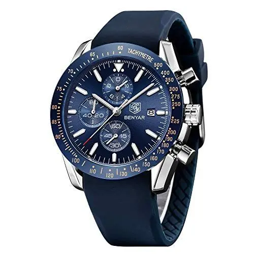 Produktbild: BY BENYAR Herren Uhr Beiläufig Elegantes 30M Wasserdicht Sport Chronograph Analog Quartz Armbanduhren für Herren Kalender Kautschuk Band