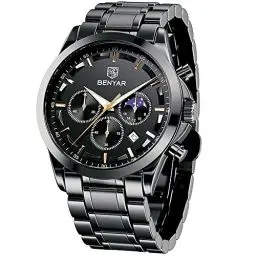 Produktbild: BY BENYAR Uhren Herren Armbanduhr Herren Chronograph Analog Quarz Wasserdicht Braunes Lederarmband Herrenuhr Leuchtende Datum Mode Lässig Business-Kleid Uhren Elegantes Geschenk fur Männer