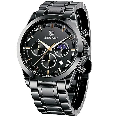 Produktbild: BY BENYAR Uhren Herren Armbanduhr Herren Chronograph Analog Quarz Wasserdicht Braunes Lederarmband Herrenuhr Leuchtende Datum Mode Lässig Business-Kleid Uhren Elegantes Geschenk fur Männer