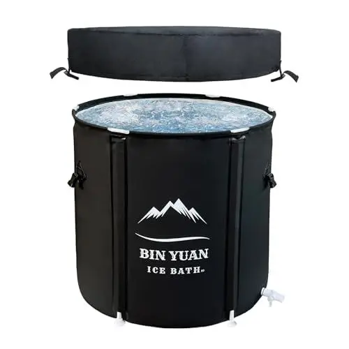 Produktbild: B&Y Faltbare Erwachsene Badewanne mit Abdeckung, 7x75cm Eisbaden Tonne Aufblasbare Eisbad für Athleten und Sportler Freistehende Ice Tub Eisfass für Outdoor
