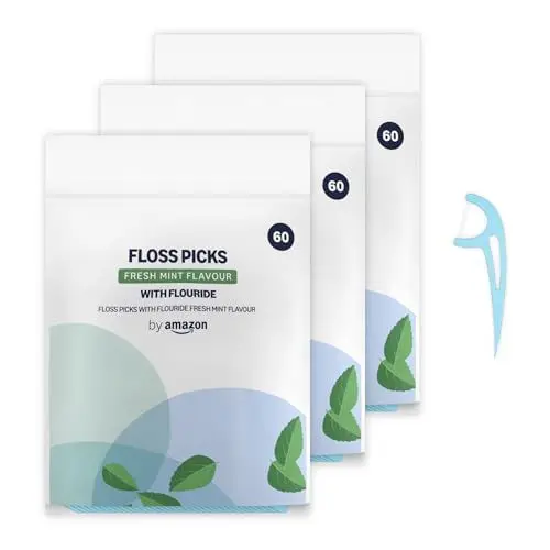 Produktbild: By Amazon Zahnstocher mit Zahnseide, 180 Stück (3 Packungen mit je 60 Stück), Minze