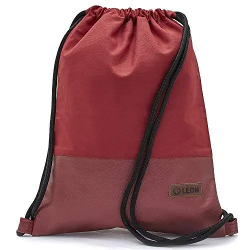 Produktbild: By Bers LEON Turnbeutel mit Innentaschen einfarbiges Design Rucksack Tasche Damen Herren & Teenager Gym Bag Hipster (rot_rotmetallic)