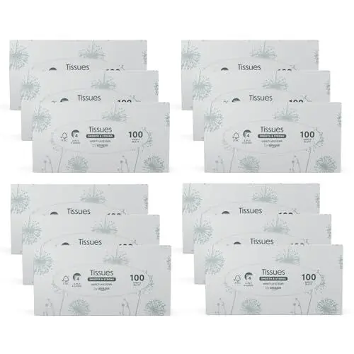 Produktbild: by Amazon 4-lagige Papiertaschentücher-Boxen, 1200 Stück, 12 Packungen mit 100