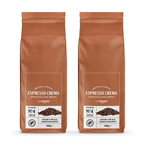 Produktbild: by Amazon Espresso Crema Kaffeebohnen, Leichte Röstung, 1 kg, 2 Packungen mit 500 g – Rainforest Alliance-Zertifizierung