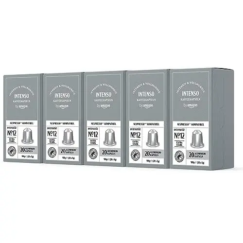 Produktbild: by Amazon Intenso Nespresso kompatibel Kaffeekapseln aus Aluminium, Dunkle Röstung, 100 Stück (5 Packungen mit 20) - Rainforest Alliance-zertifiziert