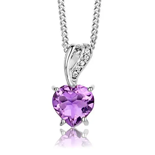 Produktbild: ByJoy Damen-Kette Mit Anhänger 925 Sterling- Silber Herzschliff Lila Amethyst 45cm