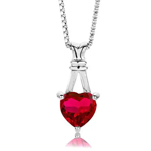 Produktbild: ByJoy Damen-Kette Mit Anhänger 925 Sterling- Silber Herzschliff Rot Rubin 45cm