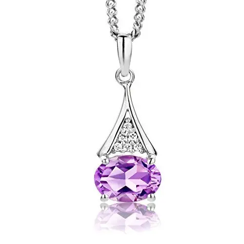 Produktbild: ByJoy Damen-Kette Mit Anhänger 925 Sterling- Silber Ovalschliff Lila Amethyst 45cm