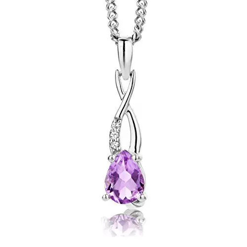 Produktbild: ByJoy Damen-Kette Mit Anhänger 925 Sterling- Silber Tropfenschliff Lila Amethyst 45cm