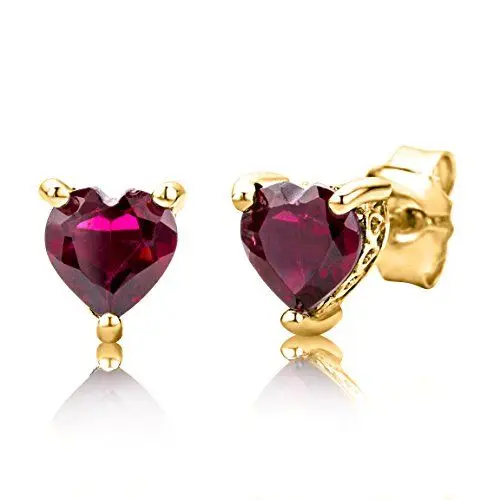 Produktbild: ByJoy Damen-Ohrstecker 925 Sterling- Silber Herzschliff Rot Granat