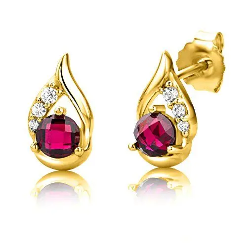 Produktbild: ByJoy Damen-Ohrstecker 925 Sterling- Silber Rundschliff Rot Granat