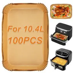 Produktbild: BYKITCHEN Airfryer Backpapier für Ninja Foodi Flex Drawer Dual Zone 10,4L Heißluftfritteuse,100PCS Zubehör für Ninja AF500EU, Air Fryer Zubehör für Cecotec Dual 9000 9L (100 Stück)