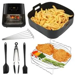 Produktbild: BYKITCHEN Airfryer xxl Zubehör für Philips 6,2L / COSORI 5,5L,Eckig Heißluftfritteuse Zubehör Passt für Russell Hobbs/KLAMER/Princess/Ninjia Speedi 5,7L, mit Silikon Backform