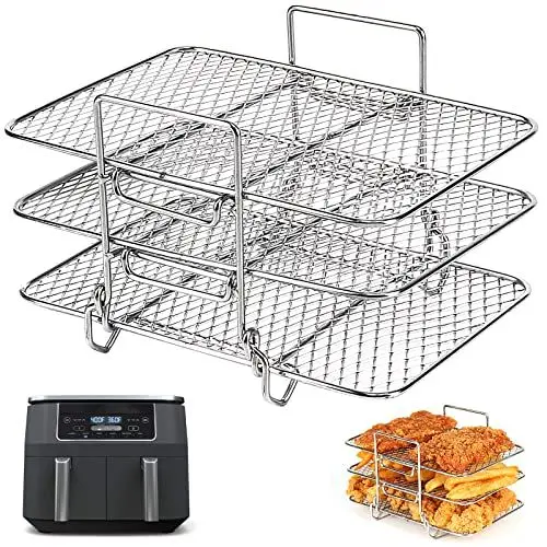 Produktbild: BYKITCHEN Airfryer zubehör für Ninja Heißluftfritteuse Foodi Dual Zone (AF300EU)(AF400EU), Air Fryer Rack, Grillrost für Ninja, 304 überzogener Edelstahl