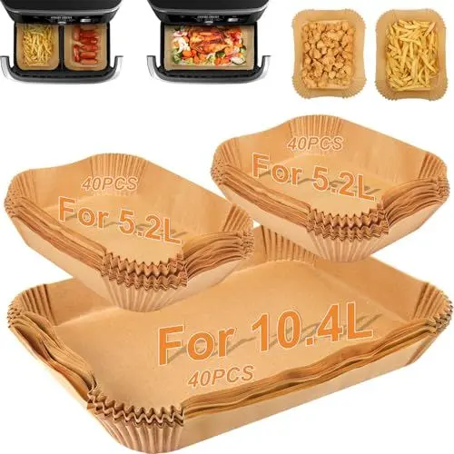 Produktbild: BYKITCHEN Backpapier für Heißluftfritteuse Ninja Flex Drawer AF500EU 10,4L,120 Stück Heißluftfritteuse/Airfryer Zubehör für Ninja Foodi Flexdrawer Dual Zone,Auch kompatibel mit Cecotec Dual 9000 9L