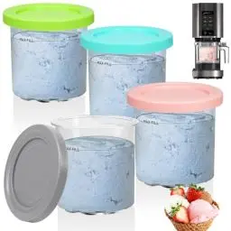 Produktbild: BYKITCHEN Creami Behälter for Ninja Creamy Eismaschine NC300EU, 4 Stück Eisbehälter für Speiseeis, Eismaschine Zubehör Kompatibel mit Ninja Creami Ice Maker NC299EU NC300EU NC301EU
