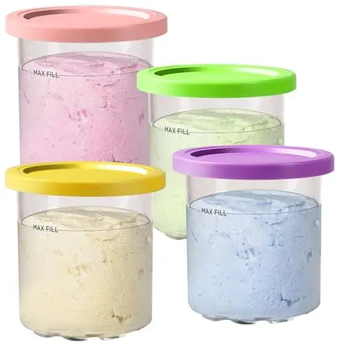 Produktbild: BYKITCHEN Creami Behälter für Ninja CREAMi Eis/Eismaschine NC300EU, 4 Stück Becher für Ninja Creami, Eismaschine Zubehör Kompatibel mit Ninja creami Ice Cream Maker NC299EU NC300EU NC301EU