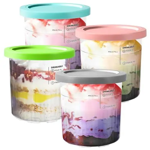 Produktbild: BYKITCHEN Creami Deluxe Behälter für Ninja CREAMI Eismaschine NC501EU, 4 Stück Eisbehälter für Speiseeis, Eismaschine Creami Zubehör, Kompatibel mit Ninja Creami Eis NC501EU NC500EU Serie Eismaschinen