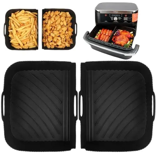 Produktbild: BYKITCHEN Silikon Backform für Ninja Flex Drawer Dual Zone AF500EU 10,4L Heißluftfritteuse，2 Stück Air Fryer Accessories, Airfryer Zubehör für Ninja Foodi AF500EU/Cecotec Dual 9000 9L