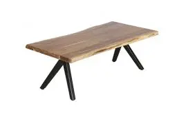 Produktbild: byLIVING Couchtisch CHETA/Sofatisch Massivholz Akazie Natur braun/Füße Metall schwarz/Beistelltisch mit Baumkante 35-37 mm/B 115, H 37, T 60 cm