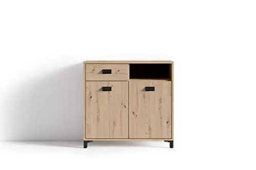 Produktbild: byLIVING Kommode Wellness mit pflegeleichter Melamin Beschichtung in Sonoma Eiche, 2 Türen, 1 Schublade und 1 offenes Fach, Holzwerkstoff, braun, B 80,5, H 77,5, T 31 cm