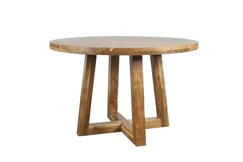 Produktbild: byLIVING Esszimmertisch LINA/Massivholz Akazie Natur hell-braun/runder Esstisch/Gestell Akazie massiv/extra Dicke Tischplatte 50 mm/D 120 cm, H 76 cm