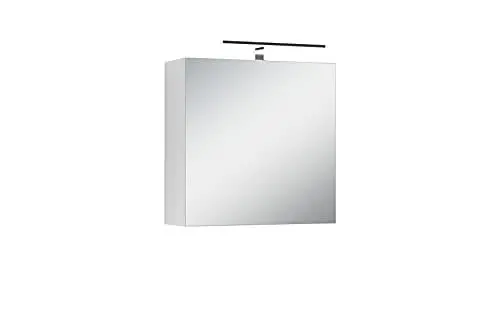 Produktbild: byLIVING Spiegelschrank Spree/Badezimmerschrank mit Spiegel 60 cm breit/matt weiß/Spiegeltür mit Soft-Close/Hängeschrank/LED-Beleuchtung, Stecker- u. Schalterdose/B 60, H 60, T 20 cm