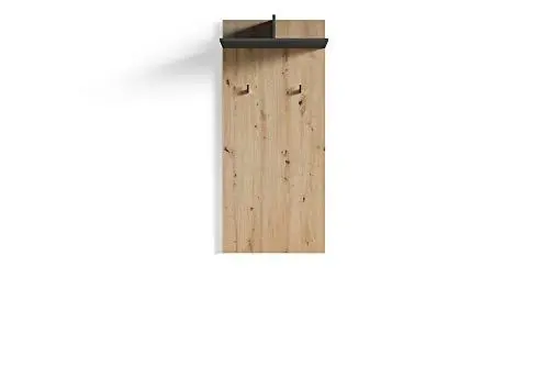 Produktbild: byLIVING Wandpaneel BEN , Flur-Garderobe, robuste und Pflegeleichte Melamin Oberfläche, Artisan anthrazit, 2 Hutablagen und 2 Haken, Holzwerkstoff, Eiche hell, B 60, H 136, T 27 cm