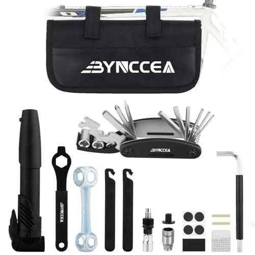 Produktbild: Bynccea Fahrrad Werkzeugset Reparatursatz mit luftpumpe, Tragbare Fahrrad Reparatur Set und Multifunktionales Fahrrad Werkzeug, All in One Fahrrad Multitool Reparaturset für Mountainbike und Rennrad
