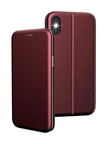 Produktbild: BYONDCASE iPhone X/XS Hülle Rot (Deluxe Leder Flip-Case Klapphülle) Handyhülle Fullbody 360 Grad Rundumschutz Ultra Slim Kompatibel Mit Dem iPhone 10