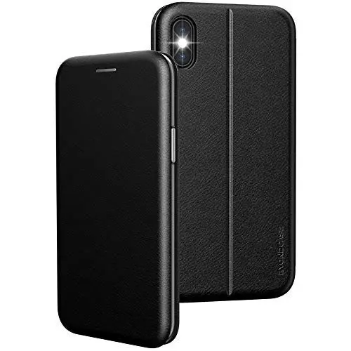 Produktbild: BYONDCASE iPhone X Hülle Schwarz, iPhone XS Hülle (Deluxe Leder Flip-Case Klapphülle) Handyhülle iPhone X Fullbody 360 Grad Rundumschutz Ultra Slim kompatibel mit dem iPhone 10 Hülle X/XS