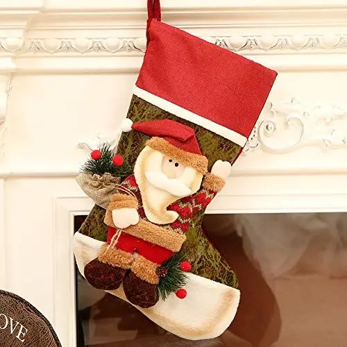 Produktbild: Byou Nikolausstrumpf,Weihnachtsstrumpf Baumwolle und Leinen Große Öffnung mit weihnachtlicher Stickerei für Weihnachtsbaum Kaminwand Dekorationen