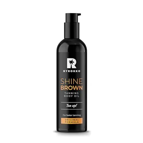 Produktbild: BYROKKO Shine Brown Premium Bräunungsbeschleuniger-Öl (150 ml), XXL Bräunungsbeschleuniger für Solarium & Außensonne, Bräune mit natürlichen Zutaten. Kokosnussöl, Walnussöl, Haselnussöl, Alle