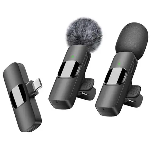 Produktbild: BZXZB Kabelloses Lavalier-Mikrofon für USB-C-Android-Telefon – Professionelles Ansteckmikrofon für Videoaufnahmen, Vlog, YouTube, TikTok (winddicht/2 Mic)