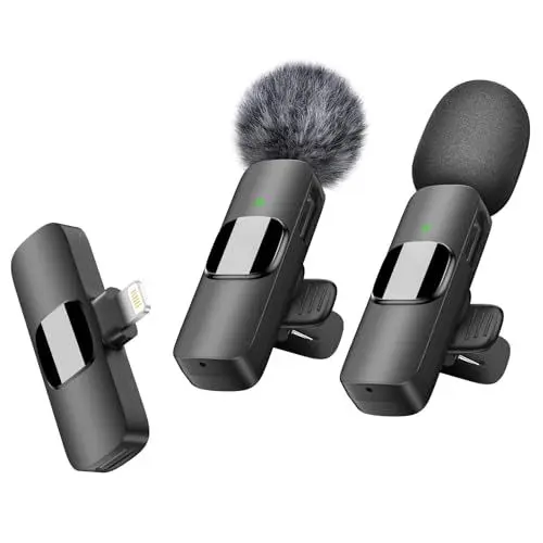 Produktbild: BZXZB Kabelloses Lavalier-Mikrofon für iPhone, iPad, professionelles Ansteckmikrofon für Videoaufnahmen, Vlog, YouTube, TikTok (winddicht/2 Mic)