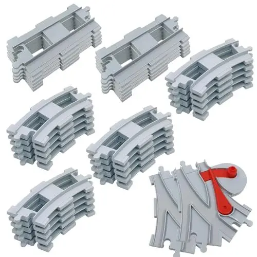 Produktbild: Cabeeskii Bausteine Zug Schienen Set, Spielzeug Eisenbahnschienen,bestehend aus Cross Track Gerade, Kurven Schienen, kompatibel mit dem Marktführer ab 2 Jahren (32PCS)