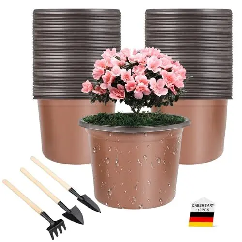 Produktbild: Cabertary 110 Stück pflanztöpfe pflanzentöpfe anzucht blumentopf Plastik klein anzuchttöpfe Kunststoff töpfe Pflanzen Garten runde für Samen saftige Blumen mit 3 Gartengeräten