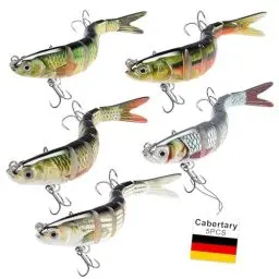 Produktbild: Cabertary 5 Stück Angelköder, Bass Forelle Angeln Hecht Köder, Lebensechte Angel Köder für Süß Und Salzwasser Angeln, Barsch Köder Geschenk für Männer, Home Fishing Gear, aus Hochwertigem ABS