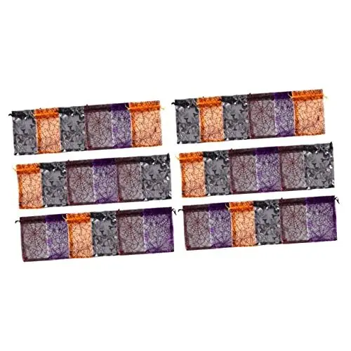 Produktbild: Cabilock Organza Halloween 100 Stück Spinnennetz-mullbeutel Durchsichtige Süßigkeitenbeutel Süßigkeitenbeutel Transparente Beutel Für Halloween-beutel Rattan-druck Kordelzugbeutel