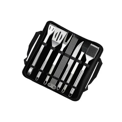 Produktbild: Cabilock 12 Teiliges Grillzubehör Mit Aufbewahrungstasche Grillzubehör Für Den Grill Schwarzes Grillbesteck Aus Edelstahl Grillwerkzeug Set