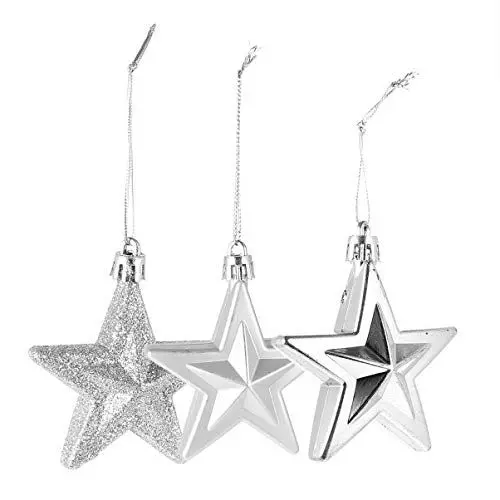 Produktbild: Cabilock Hängende Christbaumschmuck 18tlg. 7cm Stereoskopische Kunststoffsterne Silber Set