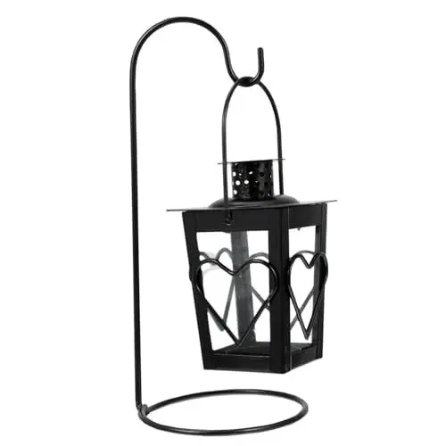 Produktbild: Cabilock Herzform Eisen Kerzenständer Dekorative Vintage Stil Glas Lampenschirm Indoor Weihnachtsdekor
