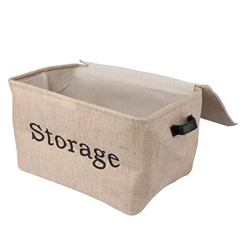 Produktbild: Cabilock Aufbewahrungsbox Für Unterwäsche Und Kleidung Quadratische Retro-box Aus Jute Und Canvasmaterial Umweltfreundlich Mit Lederschnalle Für Spielzeug Und Bastelbedarf