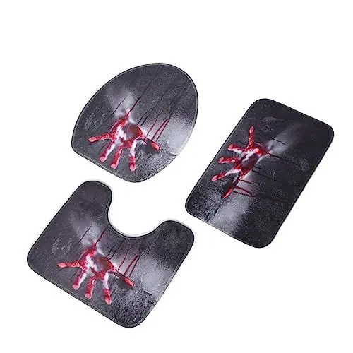 Produktbild: Cabilock 1 Satz Dreiteiliges Badezimmer rutschfeste Badematte Halloween-toilettenmatte Halloween-Matte Halloween-Badezimmer Gruselige Badeteppiche Polyester Kopieren Toilettenabdeckung 3D