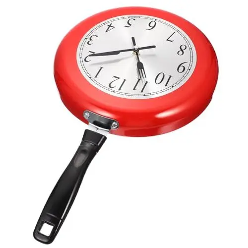 Produktbild: Cabilock Stilvolle Bratpfannen-wanduhr 25 4 cm Rot Keine Batterie Erforderlich Gemütliche Heimuhr Für Die Wohnzimmerwand
