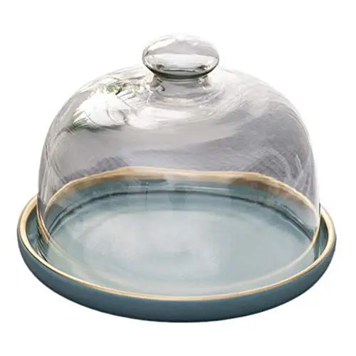 Produktbild: 1 Set Kuchenständer Glasglocke Glas Käseglocke mit Keramik Teller Torten Glashaube Kuchenglocke Tortenglocke Lebensmittel Haube Abdeckung Deckel Kuchen Abdeckhaube für Cover