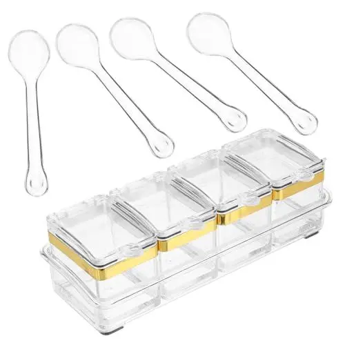 Produktbild: Cabilock 1 Set-box Gewürzdose Aus Acryl Gewürzkanister Töpfe Runde Gewürzbehälter Gewürzhalter Für Die Küche Gewürz-organizer Klare Töpfe Zum Kochen Gewürzdosen Golden Rostfreier Stahl