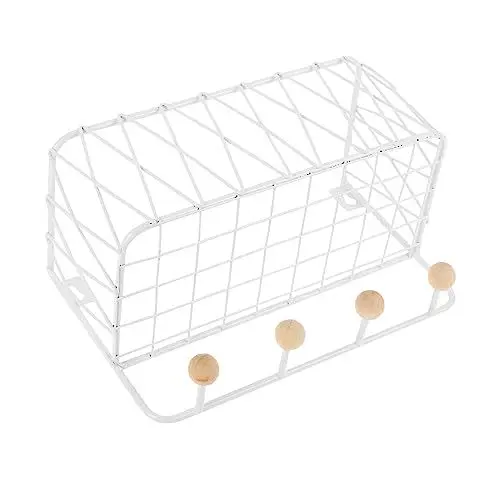 Produktbild: Cabilock 1stk Hakenleiste Magazin-wandhalter Schlüssel Wandhalter Wandabschlussregal Multifunktionales Lagerregal Schwimmendes Mit Schlüsselhaken Magazin-mail-rack-korb Weiß Eisen