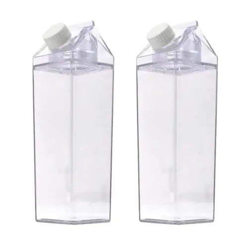 Produktbild: Cabilock 2Pcs Milch Karton Wasser Flasche Wiederverwendbar 1000 ML Klare Quadratische Milch Box Transparent Krug Creamer für Milch Kaffee Wasser Saft Getränke Schnaps Kalte Getränke